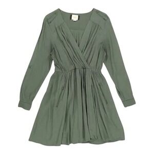Maeve Anthropologie Green Dress Wrap‎ Front Long Sleeve Casual Party Size Medium